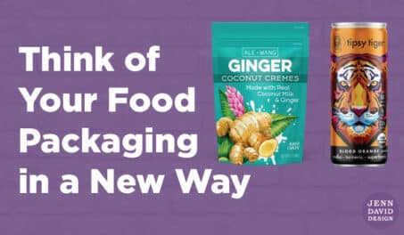 Think of your food packaging in a new way with a picture of a blue candy pouch and an orange drink can packaging design