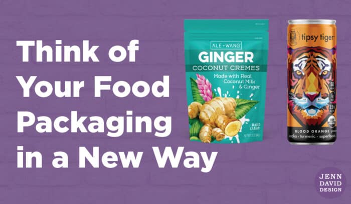 Think of your food packaging in a new way with a picture of a blue candy pouch and an orange drink can packaging design